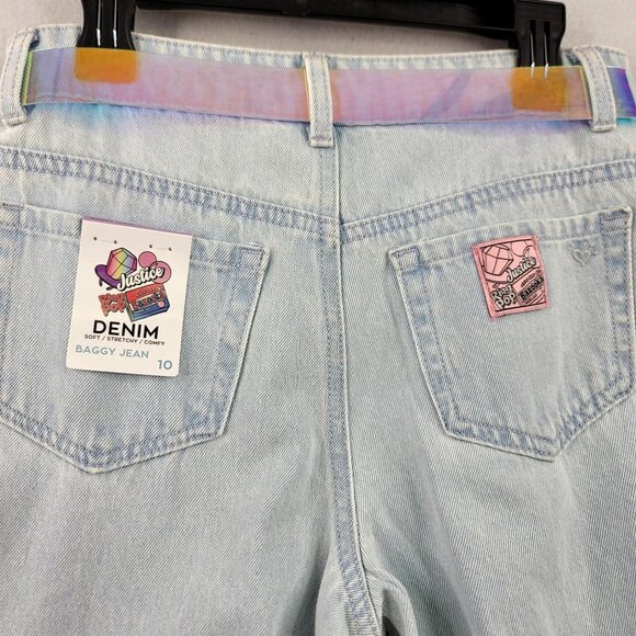 Justice Girls Bazooka Ring Pop Graphic Baggy Jeans Holographic Belt Size 10 NEW - Picture 6 of 9